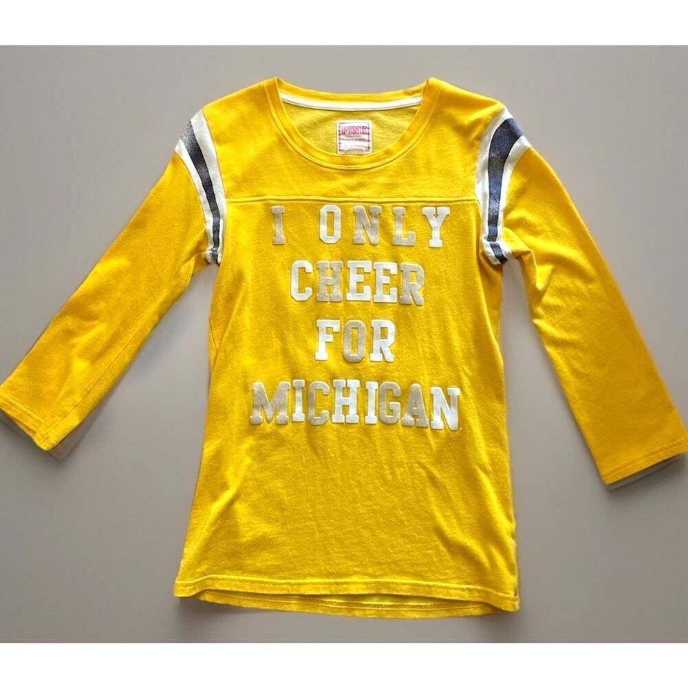 Victorias Secret PINK Jones & Mitchell Varsity Collegiate Jersey Shirt Michigan